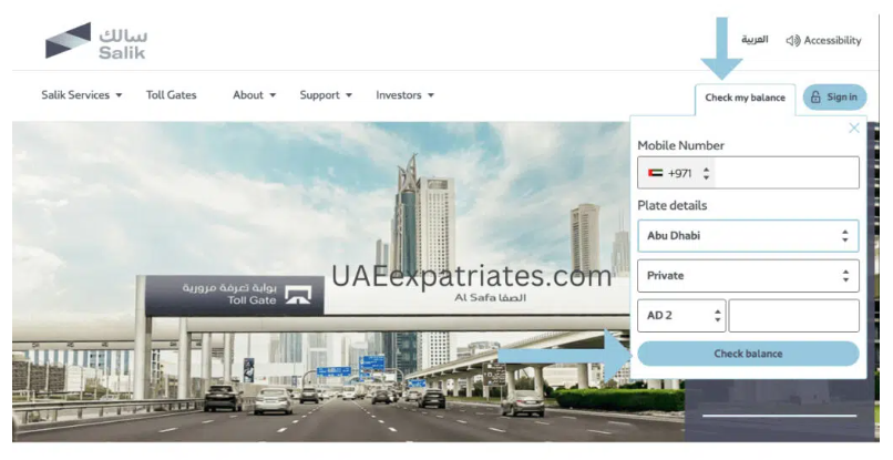 Option 1: Salik Official Website 